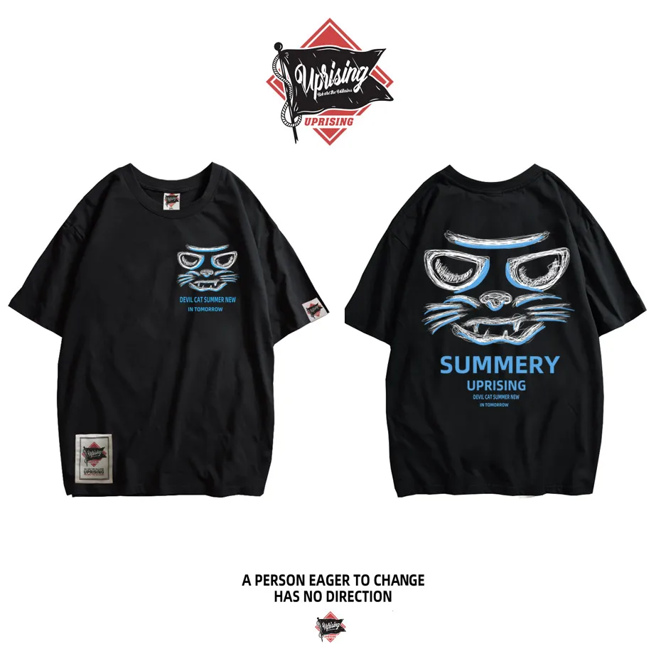 Streetwear Mens Casual Cat T Shirt Summer Men Harajuku Korean Fashion T-shirt Male Japanese Hip Hop Cotton TShirt | Мужская одежда