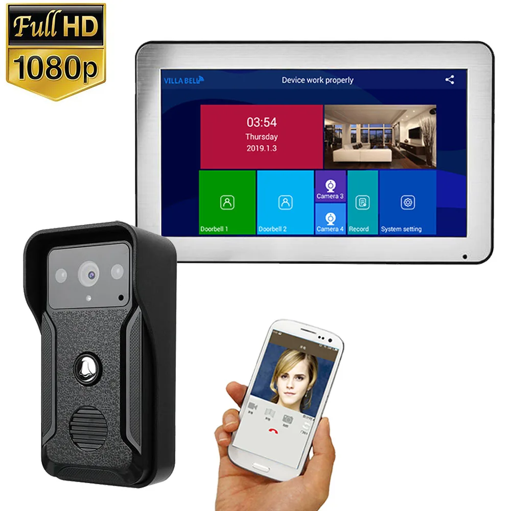 10 Inch Wireless Wifi Video Doorbell Intercom 1080P Phone Call Door Bell Camera Infrared Remote Record Home Security Monitoring |