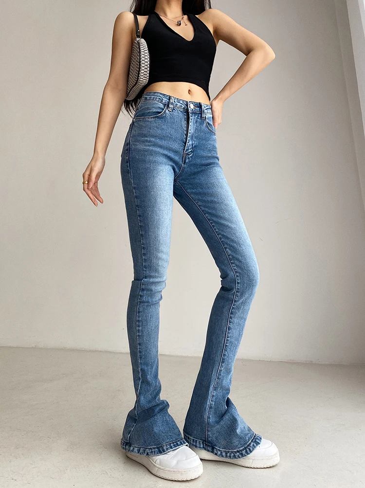 

Flare Jeans Woman High Waist Femme Blue Vintage Stacked Skinny Stretch Jeansy Damskie Slim Straight Leg Spodnie Ladies Leggins