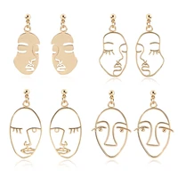punk plated face statement earrings hollow abstract face shaped drop dangle earrings for women girls trendy light jewelry
