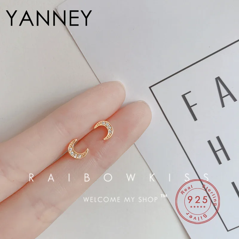 

YANNEY 2022 Fashion Silver Color Moon Micro-inlaid Zircon Stud Earrings Fashion Woman Simple Luxury Gift Jewelry