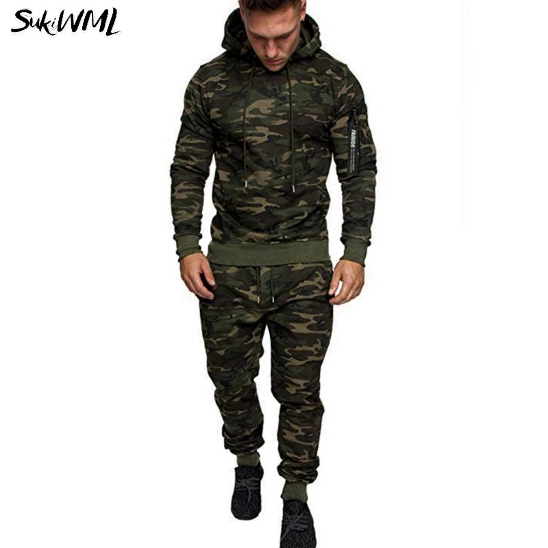 SUKIWML мужские комплекты одежды 2019 новый осенний спортивный костюм военные
