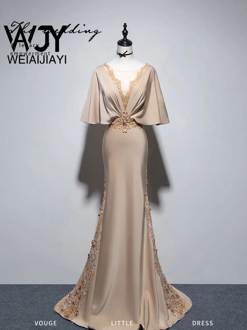 

Handmade Deep V Neck Cap Sleeve Side Split Formal Occasion Dress Pleat Appliques Long Sexy Prom Dresses Cheap Skirt