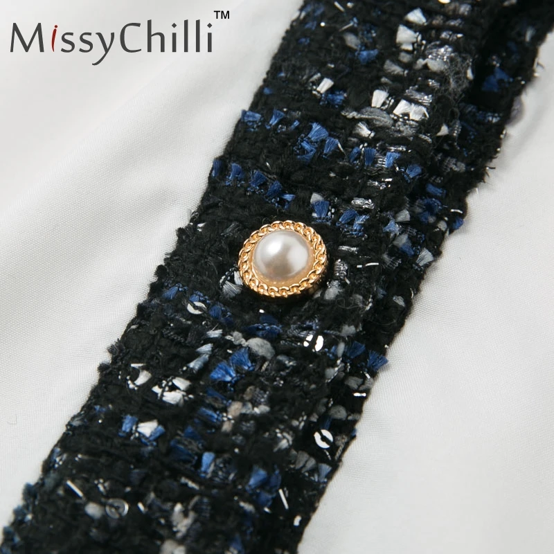 MissyChilli Tweed patchwork sexy white dress Women autumn elegant mini blouse Female party club short shirt winter | Женская одежда
