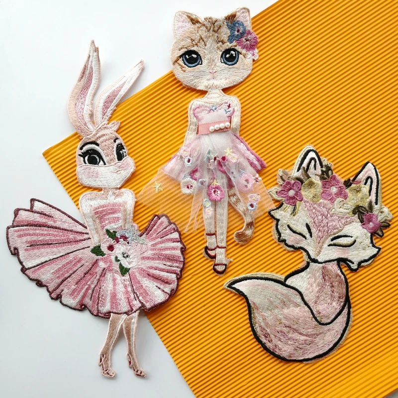 Большой вышивкой большой Лисий мех кролика патч животных значки с героями