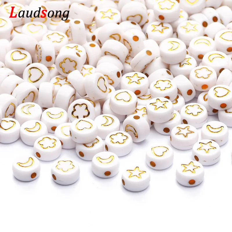 Оптовая продажа круглые плоские акриловые бусины 7 мм белого и золотого цвета