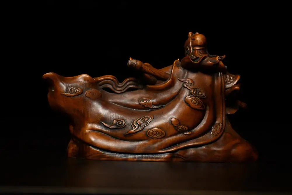 

Wedding Decoration 5" China Lucky Seikos Boxwood Guan Gong Statue Guan Yu God of War God of Wealth Wood Carving