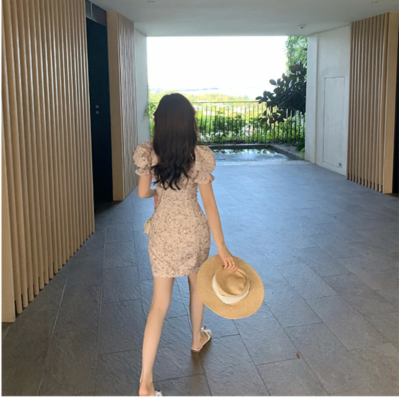 

Summer Elegant Sweet Dress Women Vintage Floral Print Chiffon Party Mini Dress Female High Street Korean Designer Dress 2021 New