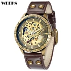 Часы мужские механические с автоподзаводом, винтажные коричневые скелетоны в стиле стимпанк, с кожаным ремешком, с бронзовым ремешком, с автоподзаводом