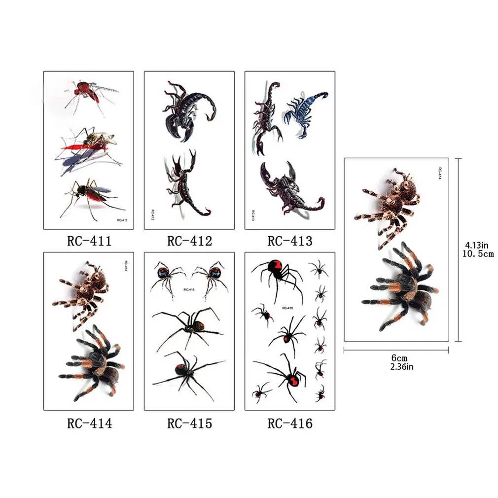 

3D Simulation Tattoo Sticker Temporary Halloween Prank Scorpion Spider Body Art One-time Waterproof Fake Tattoo Sticker