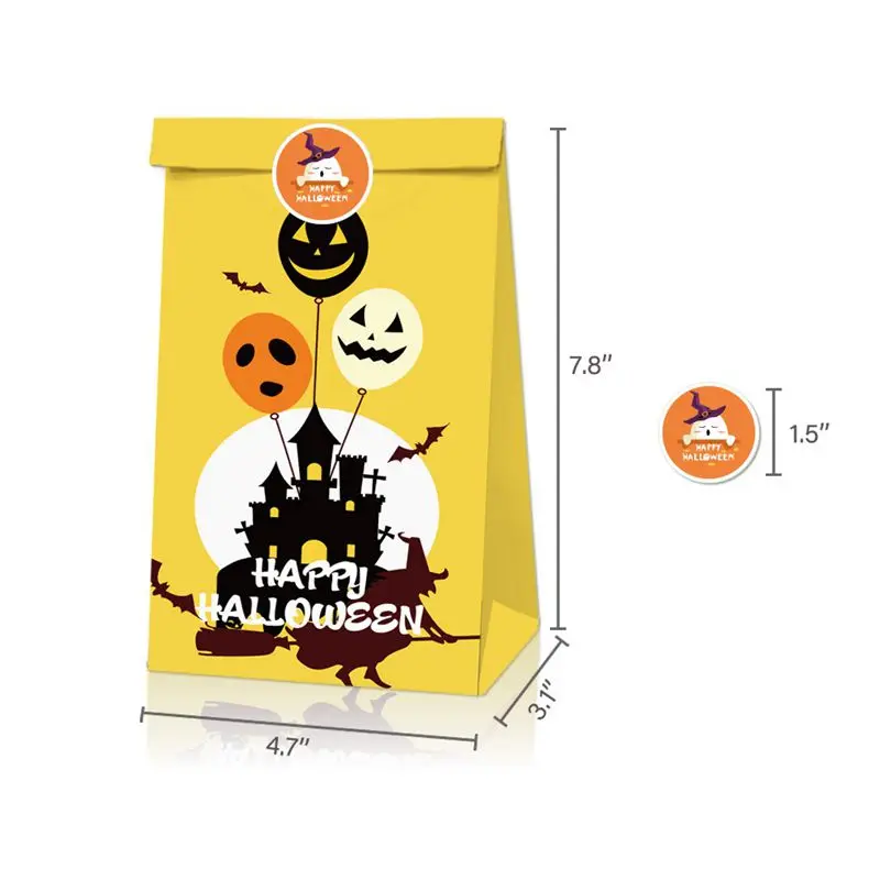 

12Pcs Halloween Kraft Paper Candy Bags Pumpkin Skull Gift Bag Party Favors Bag Cookies Pouches for Halloween Party Supplies