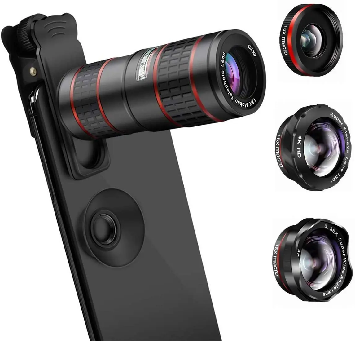 

Mobile phone SLR lens five-in-one wide-angle macro fisheye 12X double adjustment telescope external special effects camera