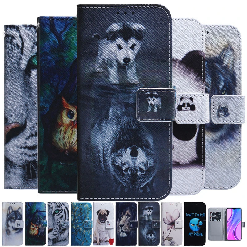 

Case For Xiaomi Mi Redmi Note 6 7 8 8T 9 9S 10 Pro Lite 7A 8A 9T A3 Panda Dog tiger lion Painted Book Flip Leather Phone Cover