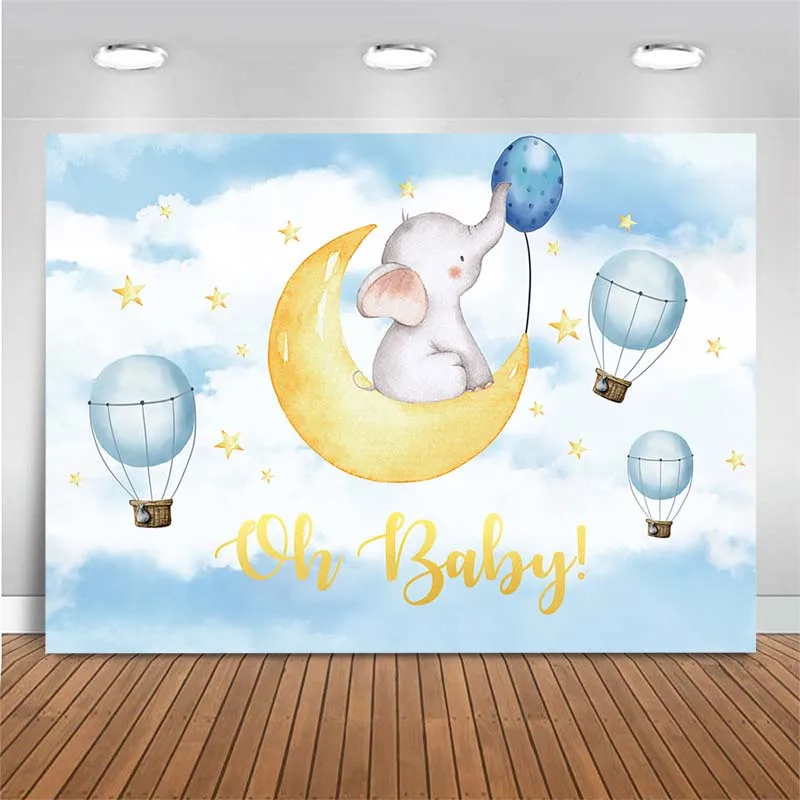 

Baby Shower Photography Backdrop Elephant Balloon Golden Moon Star Photo Background Birthday Party Decor Photocall Photo Studio