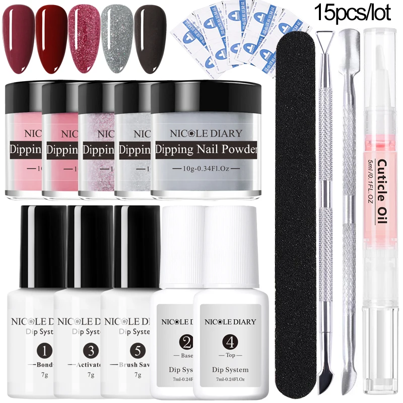 Лазер NICOLE DIARY для ногтей 15 шт. красный серый телесный лак хромированная пыль