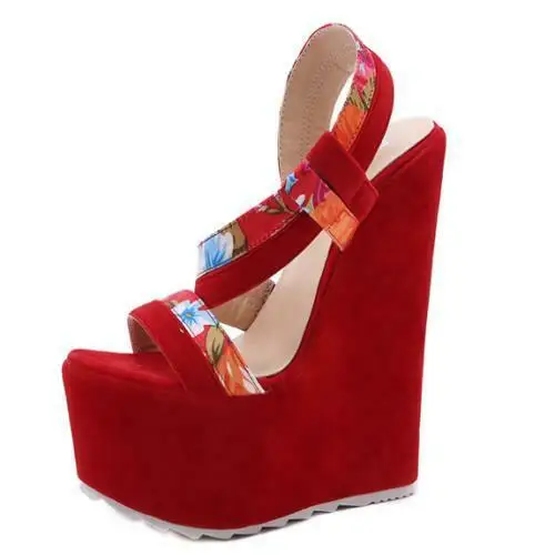 

Womens Trendy Summer Peep Toe Boho Floral Sandals Wedge High Heels Platform Shoes B6