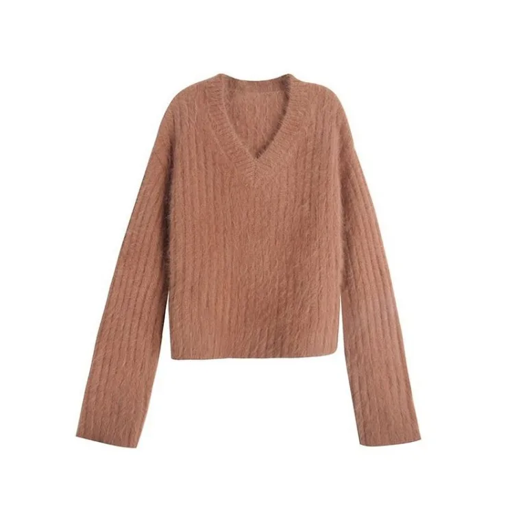 

Lazy Wind Mohair Short Sweater Female Thickened Mink Autumn and Winter New Style Versatile Loose Pullover Coat