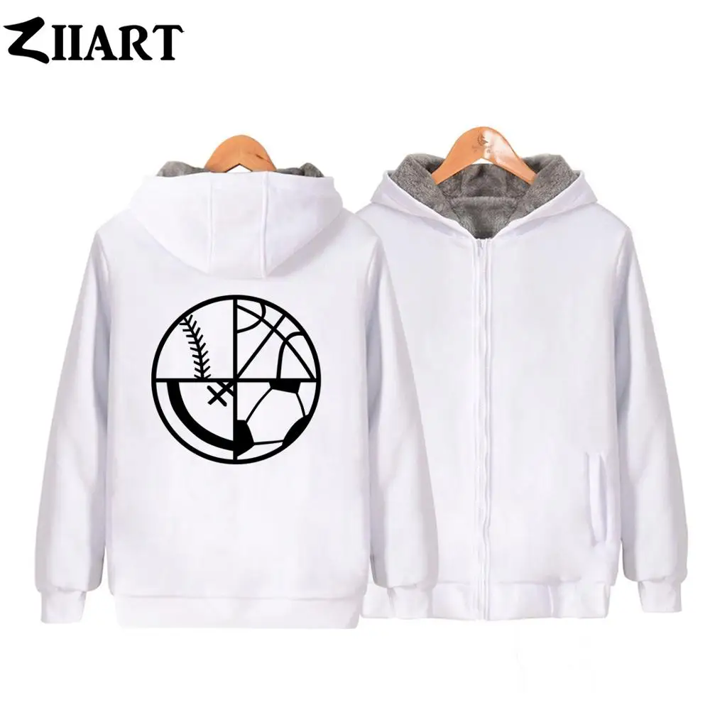 Football Baseball Soccor Basketball Angel Wing Man Boy Parkas Full Zip Coat Plus Velvet Autumn Winter Couple Clothes ZIIART