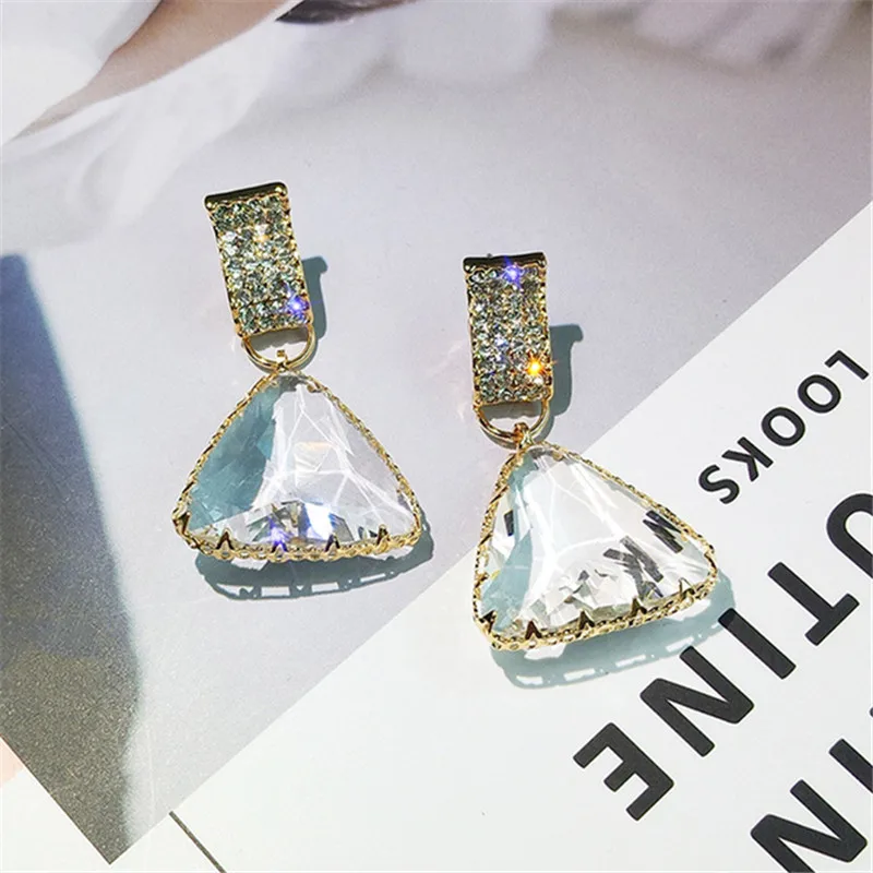 Triangle FYUAN классические геометрические Висячие серьги для женщин новые Bijoux треугольник прозрачный кристалл в виде Капли серьги массивные Ювелирные серьги в подарок - Окраска металла: Triangle