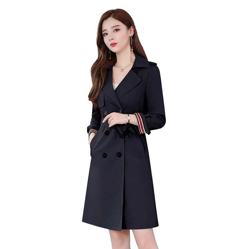 Женский свободный Тренч макси с поясом Корейская винтажная Ветровка цвета хаки и