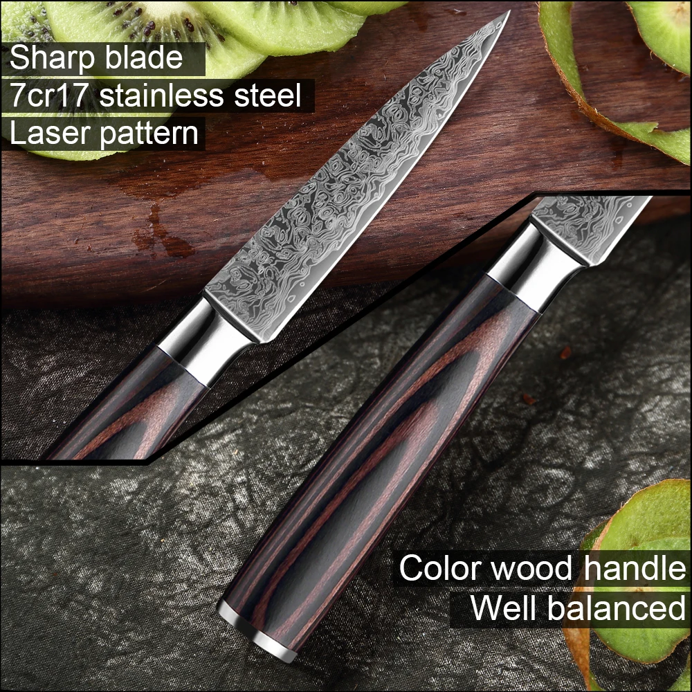 Нож для чистки овощей и фруктов из нержавеющей стали 3 5 дюйма|damascus steel|knife santokuutility
