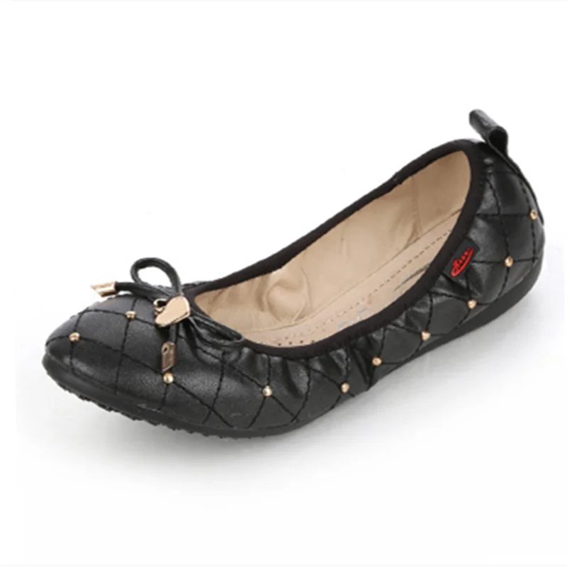 Туфли женские на низком каблуке Балетки с круглым носком бантом дышащие мягкая