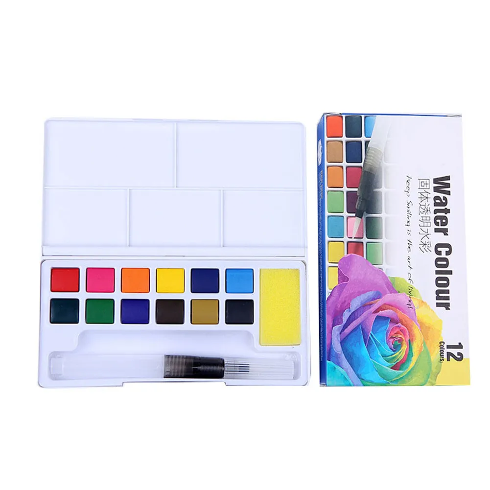 

12/18/24/36 Colors Solid Watercolor Paint Set Portable Metal Box With Water Color Brush School Kids Professional Art Supplies