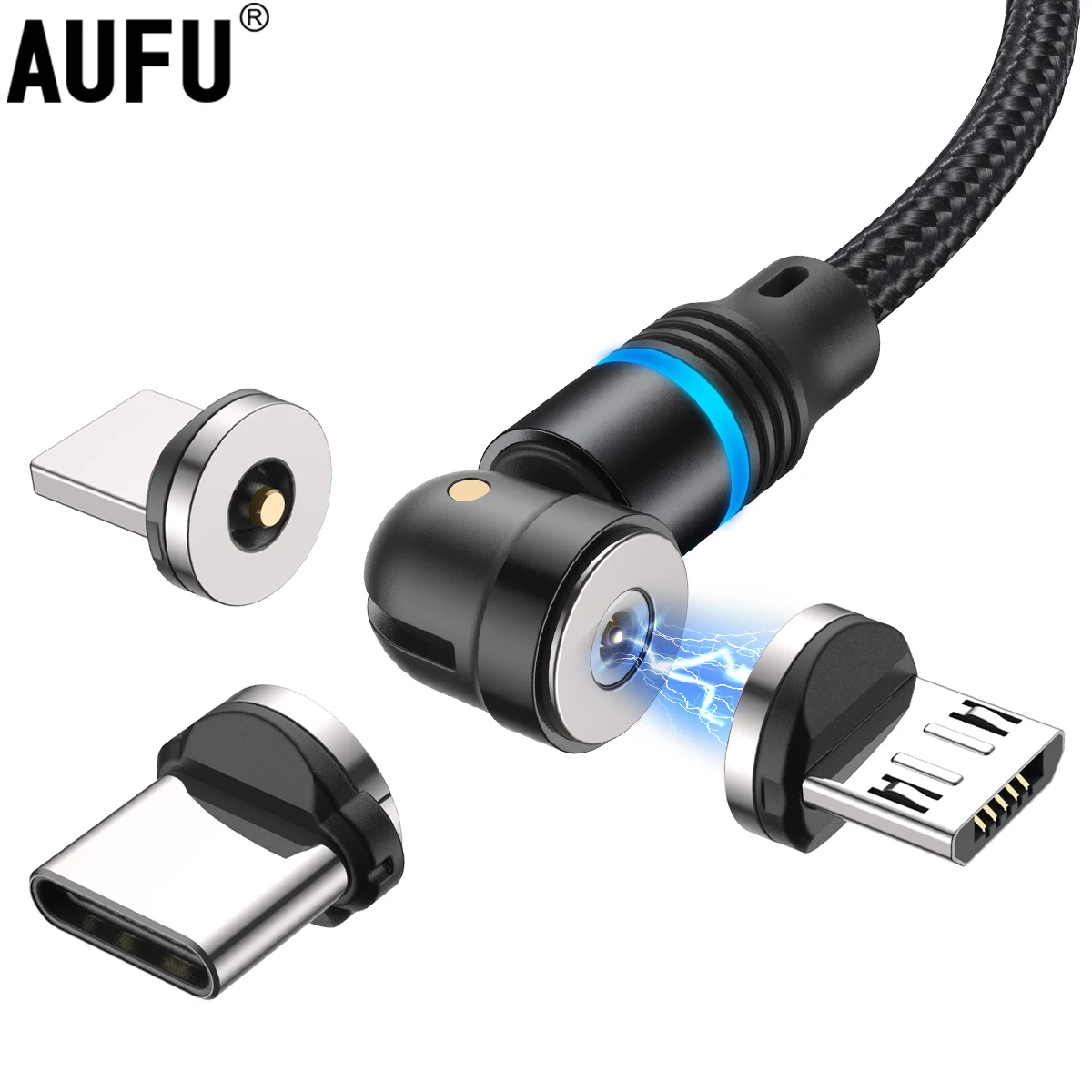 

Магнитный зарядный кабель AUFU, магнитное зарядное устройство типа C, Шнур Micro USB, кабель для iPhone 13, 12 Pro, XS, Samsung, поворот на 540 градусов