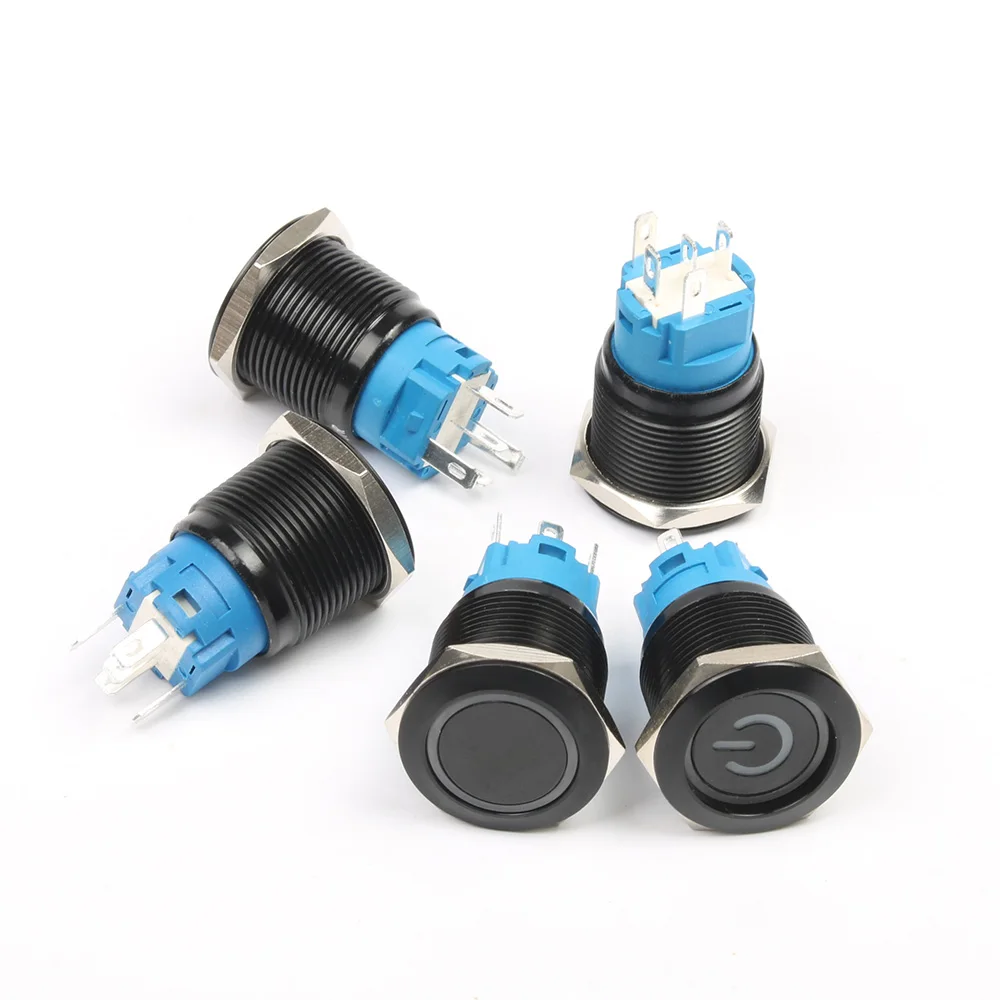 Новинка 19 мм синяя основа 5 контактная алюминиевая черная кнопка с