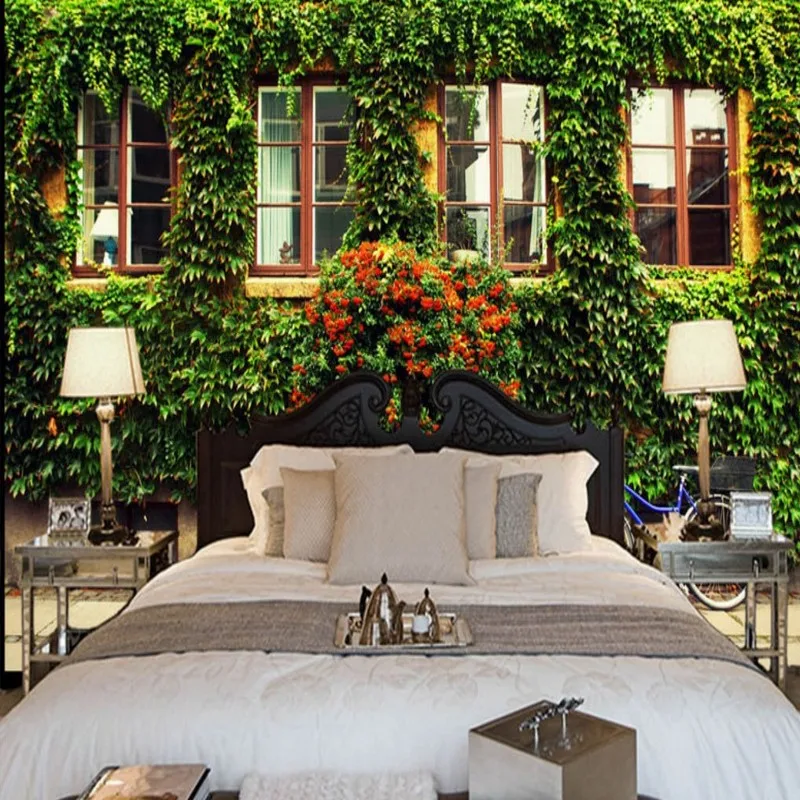 Прямая поставка фотообои с красивыми зелеными окнами велосипедами ТВ фоном