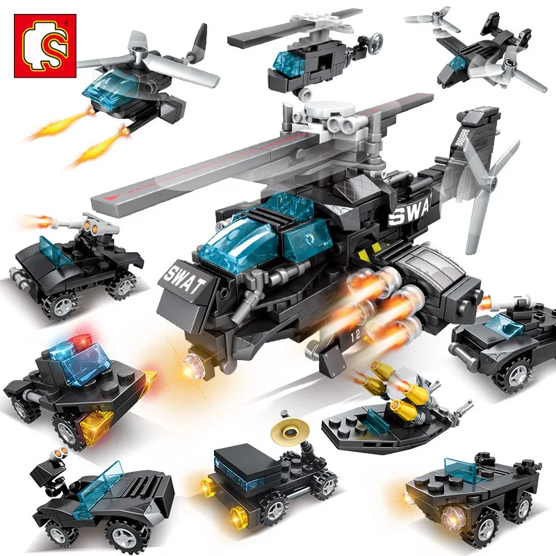 

Helicopter Model Building Blocks Mini Toys Swat City Police Bricks City Machine Car Figures Brick Education