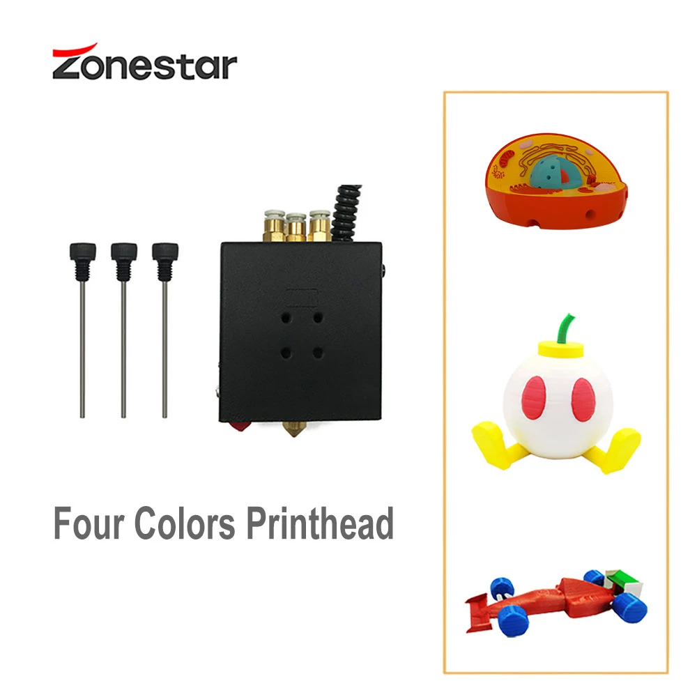 ZONESTAR разноцветная штыревая головка Четырехцветная печатающая 4 в 1 сопло 0 мм 3D
