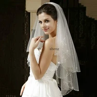 white or ivory short wedding veil with crystal edge with comb 2 beaded bride bridal veils