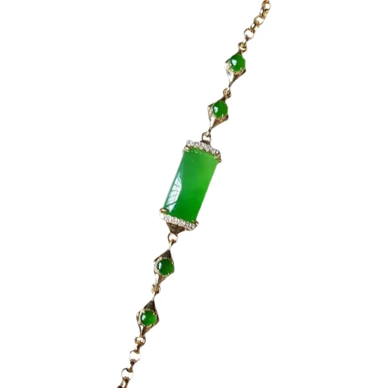 

New Chalcedony Brand Bracelet Female S925 Sterling Silver Inlaid Yang Green Jade Tube with Full Green Egg Surface Bracelet