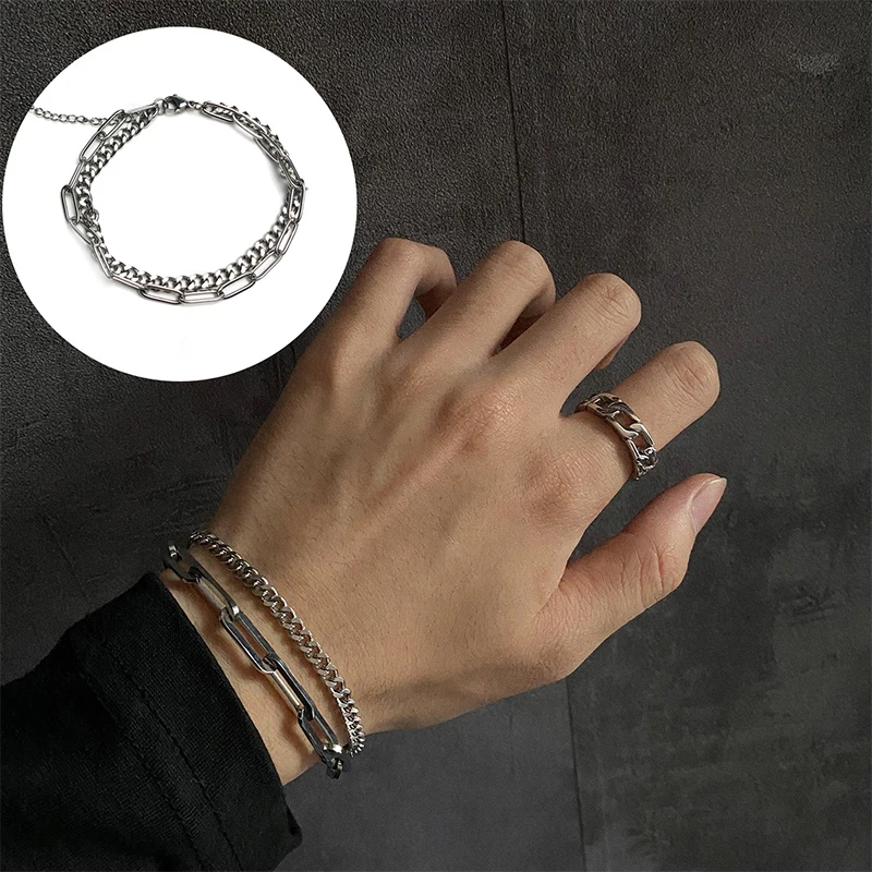 

Double layer Chain Bracelet Hip Hop Bracelets Bangles Punk Chain Bracelet&Anklet For Women Adjustable Steel Chain Bracelets