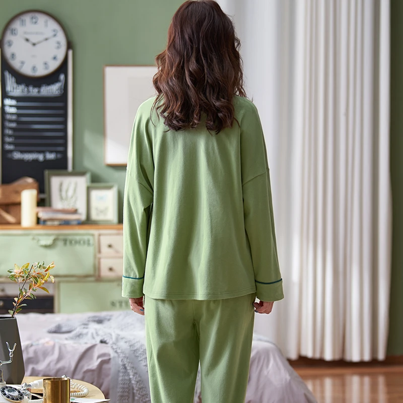 

Spring Pajamas For Women Sleepwear Knitted Cotton Pijama Mujer Cartoon Print Long Sleeve Elegant Cardigan Plus Size Girls Pyjama