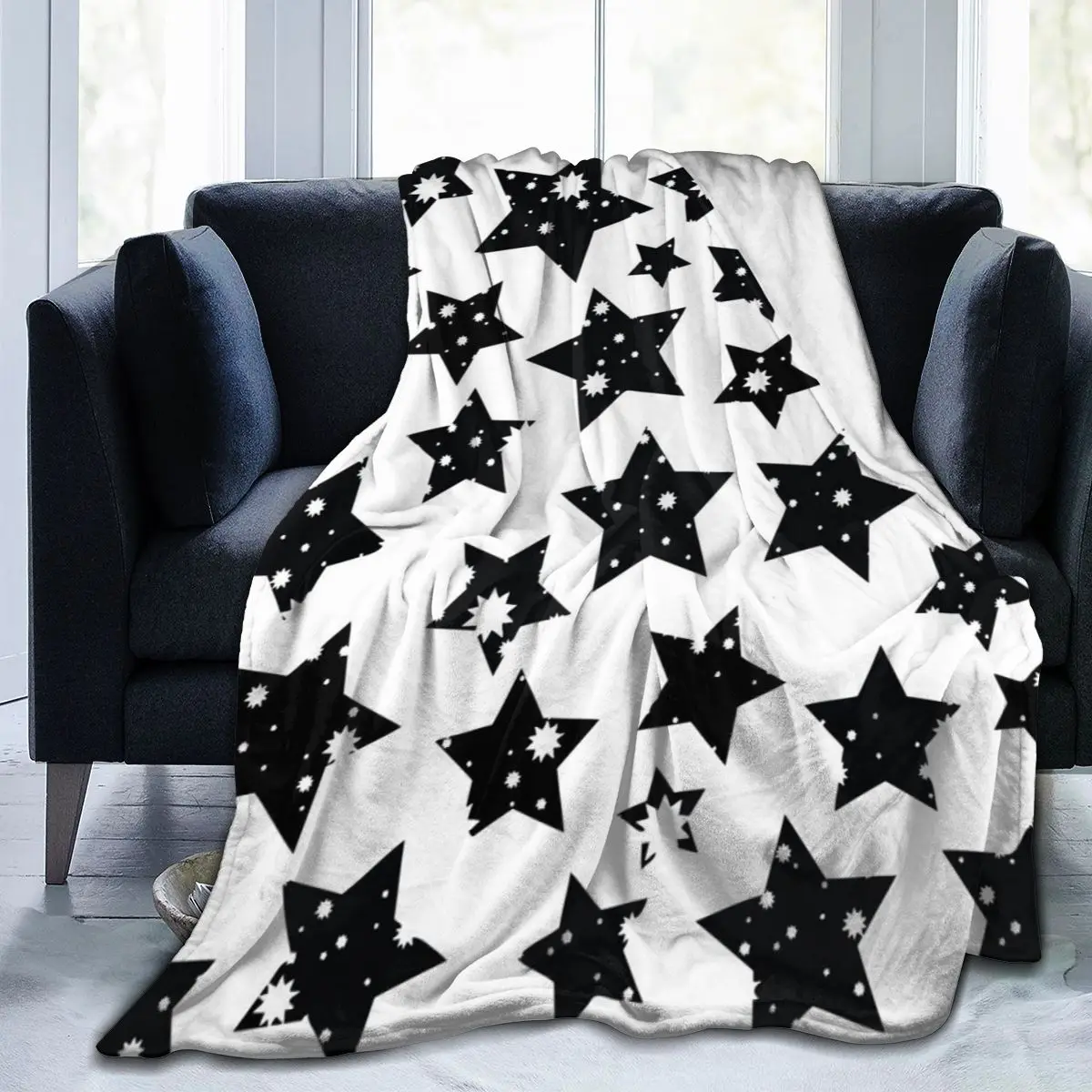 

Manta de franela con estampado de estrellas en 3D, ropa de cama suave, cubierta de cama, decoración textil para el hogar