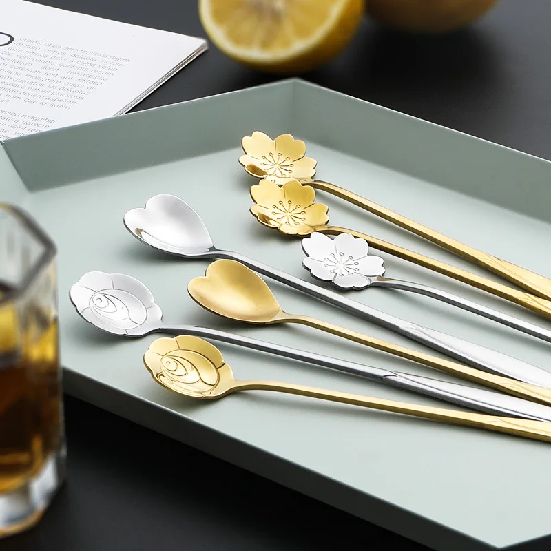 Ложка для смешивания кофе из нержавеющей стали с длинной ручкой креативная