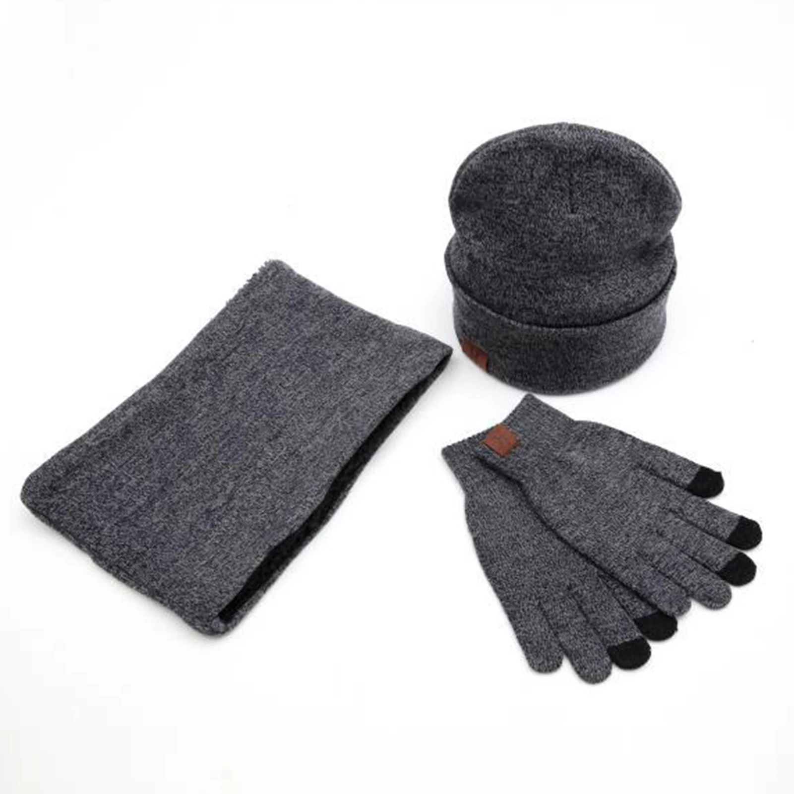 

Beanies Hat Autumn Winter Unisex Warmer Set Solid Color Plush Retro Beanie Cap Knit Scarf Gloves Soft Elastic Touch Screen Glove