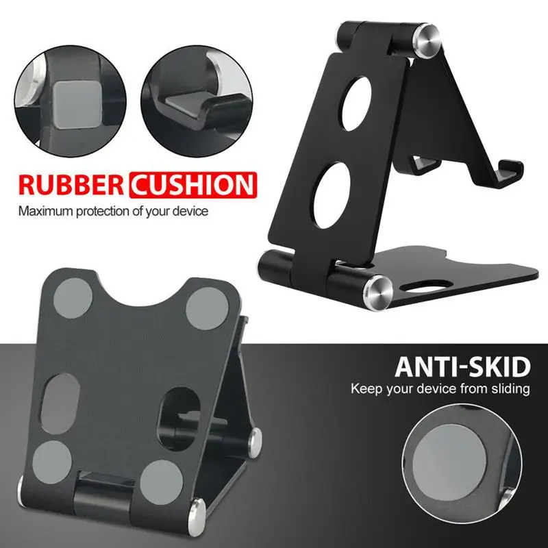 

Phone Holder Desktop Tablet Folding Stand Anti-slip Aluminum Alloy Mobile Phone Support, Black