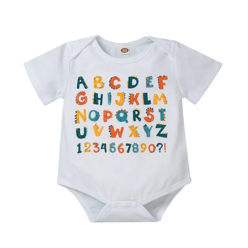 

Fashion Newborn Baby Romper Infant Cotton Short Sleeve Letter Clothes Print Suit Born Crawling 0-18M