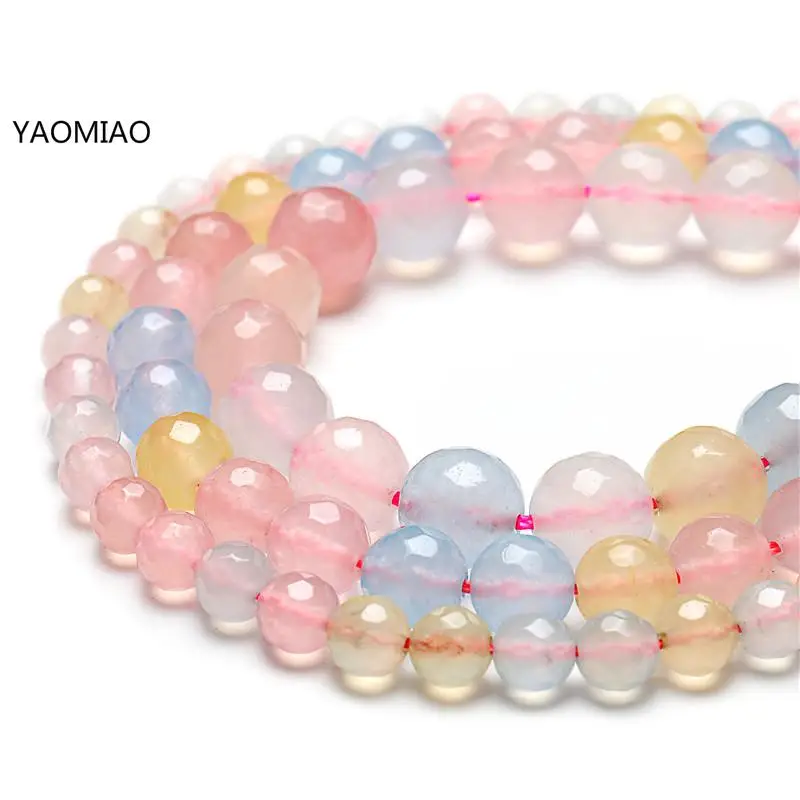 Розовый Халцедон натуральный камень круглые бусины граненные камни для плетения