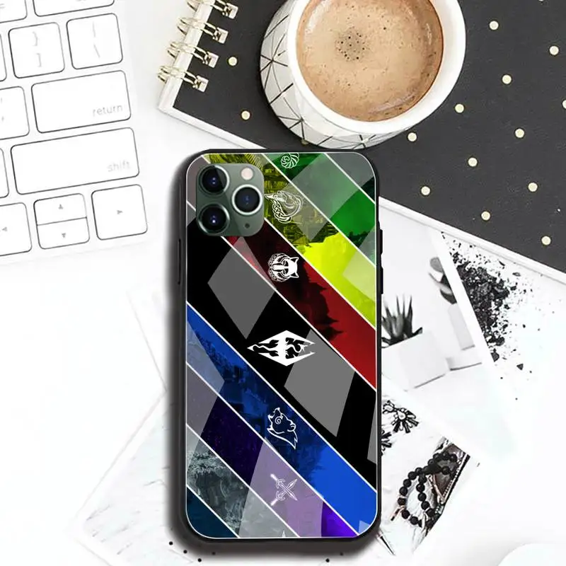 Чехол для телефона с логотипом видеоигры Skyrim закаленное стекло iPhone 12 11 Pro Max Mini XR XS