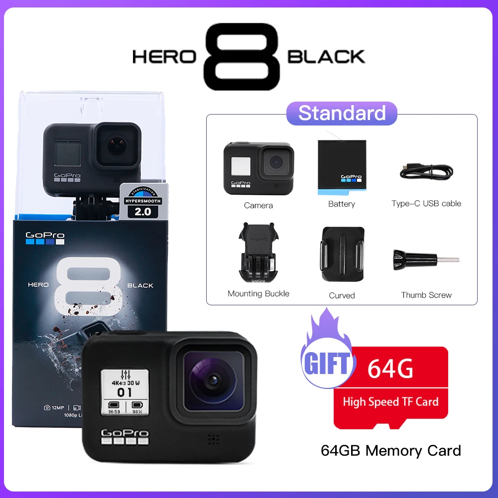  Gopro HERO 8 Black Action Camera Outdoor Sports Camera with 4K Ultra HD Video Live Streaming Stabilization 