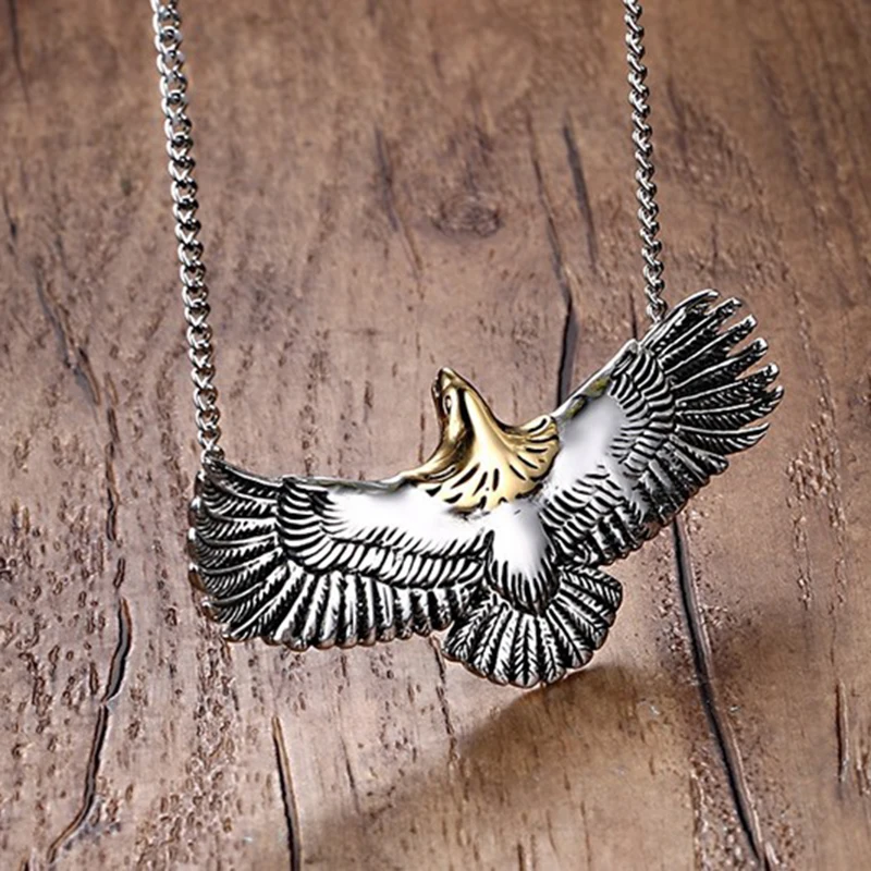 Mens Choker Necklaces Stainless Steel Flying Eagle Hawk Skyhawk Bird Tribal Biker Pendant Necklace Vintage Punk Style Jewelry | Украшения и