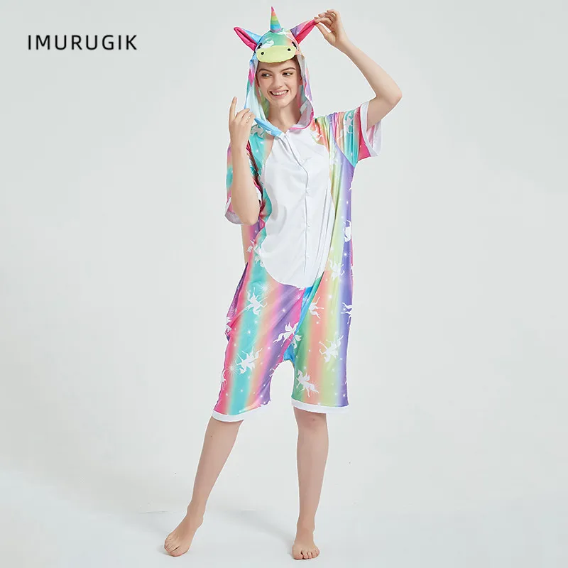 Женский комбинезон для косплея Единорог кигуруми комбинезоны с коротким рукавом