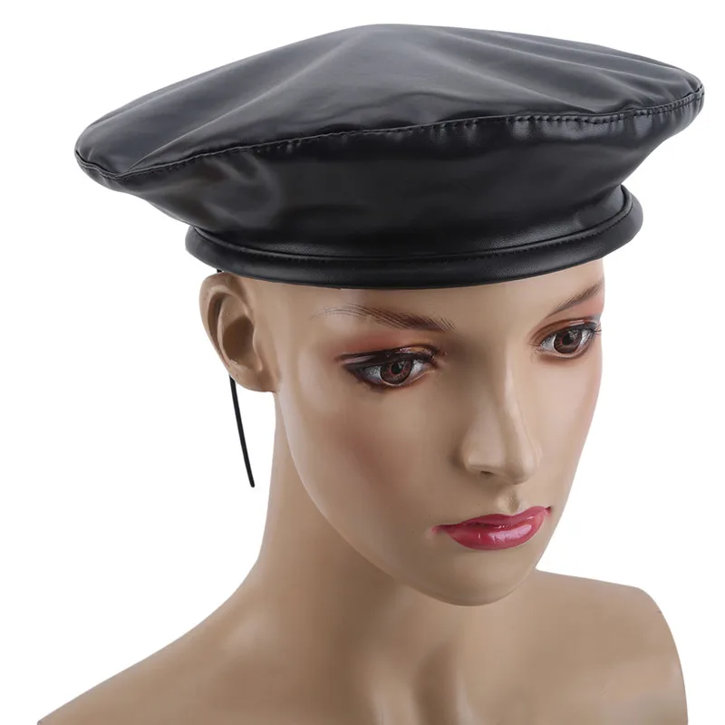 Модные черные вёдра женские шапки из искусственной кожи береты одноцветные
