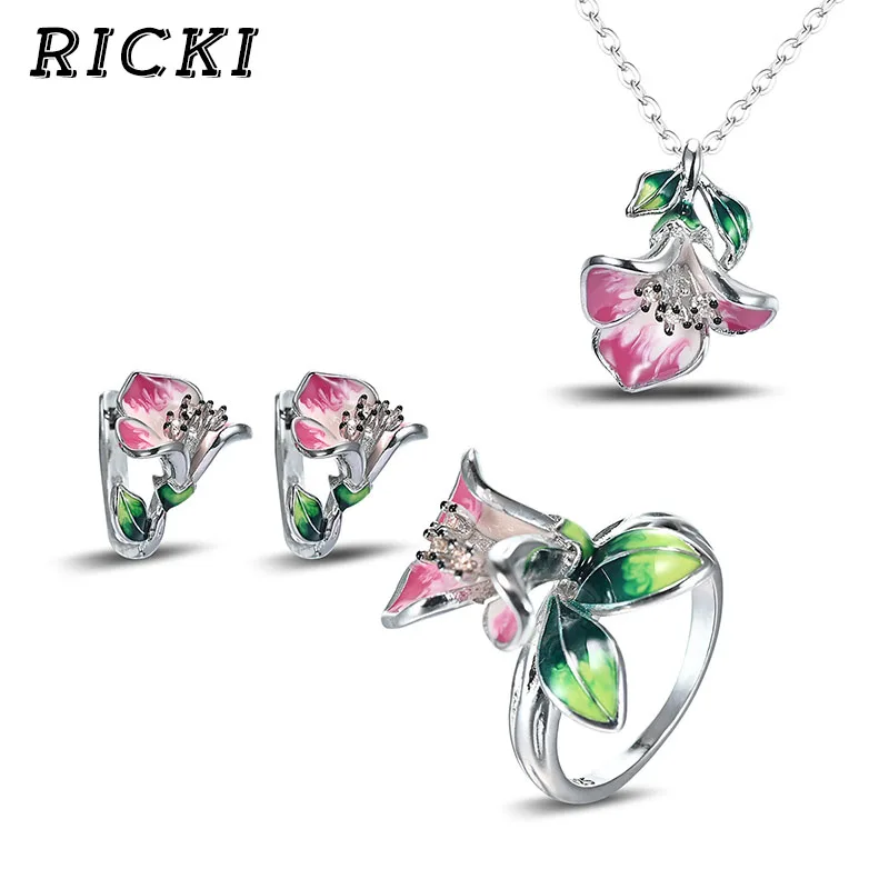 Набор украшений RICKI кольцо кулон с натуральным цветком женские вечерние серьги