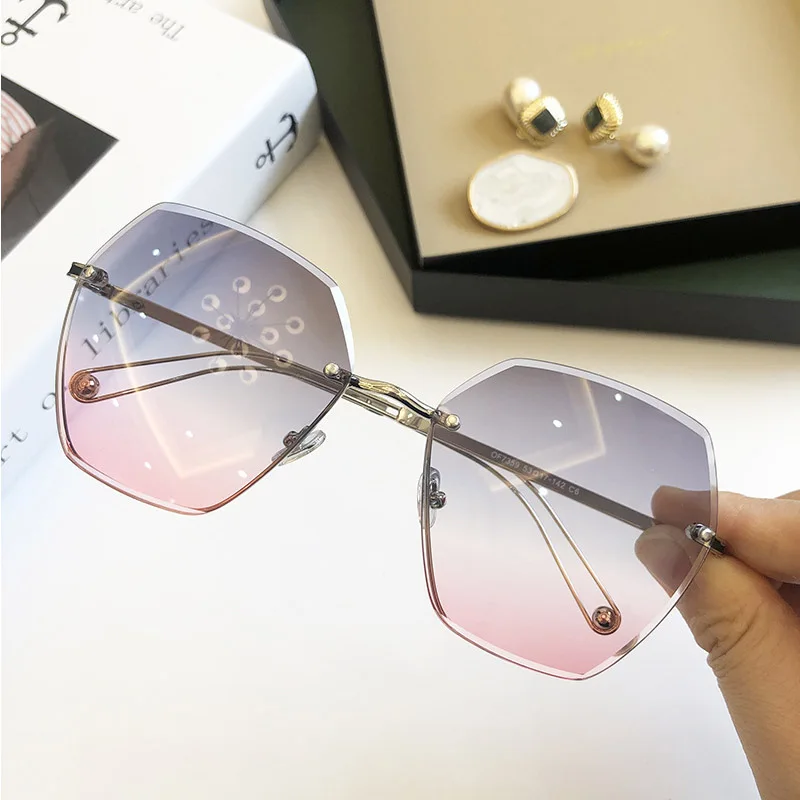 Высокое качество без оправы многоугольные солнцезащитные очки Ретро стиль