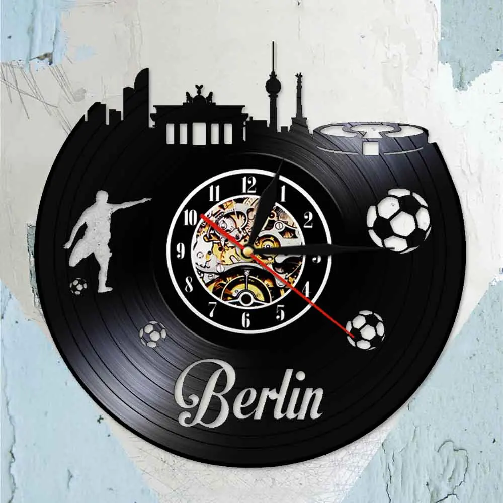 Виниловые настенные часы с городским пейзажем и виниловой записью для